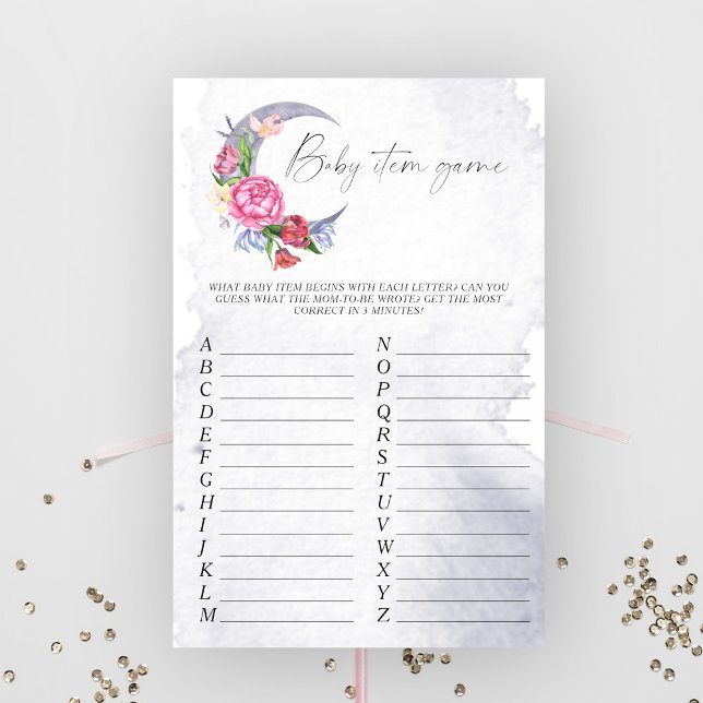 Baby-artikelspel. Over the Moon Baby shower Game (Creator heeft geüpload)
