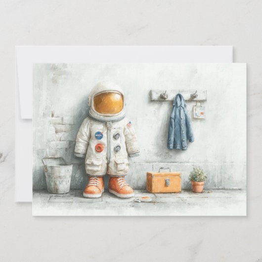 Baby Astronaut 1e verjaardagsfeest Kaart (Voorkant)