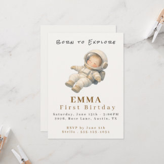 Baby Astronaut Eerste Verjaardag Uitnodigingskaart Kaart