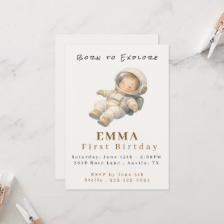 Baby Astronaut Eerste Verjaardag Uitnodigingskaart Kaart