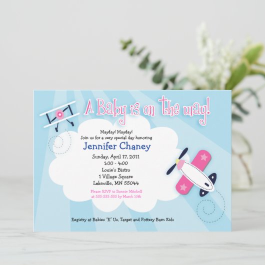 BABY AVIATOR Vliegtuig 5x7 Baby shower Uitnodiging (Staand voorkant)