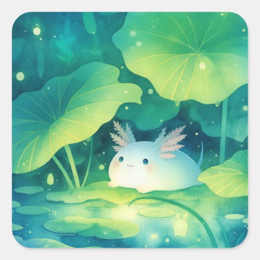 Baby Axolotl-bloemenvijver Vierkante Sticker (Voorkant)