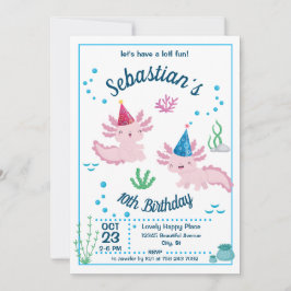 Baby Axolotl White Birthday Party Invitation Kaart