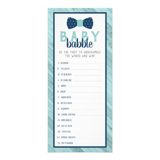 Baby Babble Word Scramble Baby shower spel Reclamekaart (Voorkant)