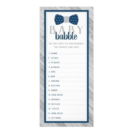 Baby Babble Word Scramble Baby shower spel Reclamekaart (Voorkant)