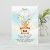 Baby Baby Animals Hot Air Ballon Baby Boy Shower Kaart (Staand voorkant)