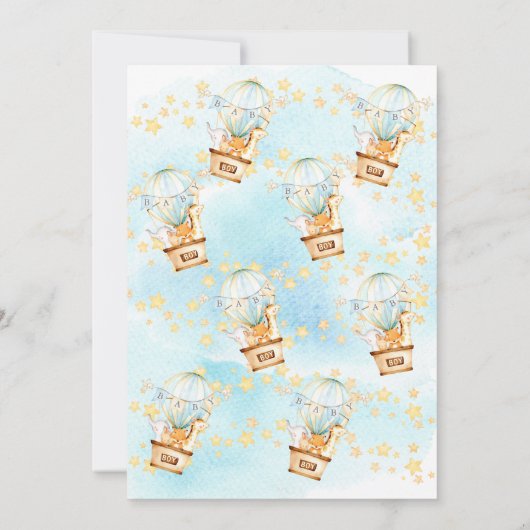 Baby Baby Animals Hot Air Ballon Baby Boy Shower Kaart (Achterkant)