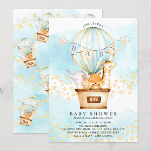 Baby Baby Animals Hot Air Ballon Baby Boy Shower Kaart