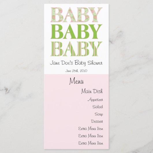 Baby, Baby, Baby-menukaart Menu (Voorkant)