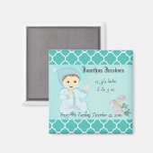 Baby Baby Boy in Blue met Flowers Magneet (Voorkant / Achterkant)