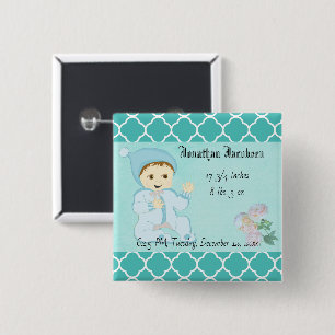 Baby Baby Boy in Blue met Flowers Vierkante Button 5,1 Cm