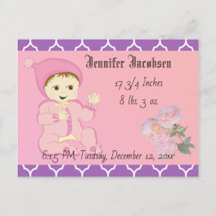 Baby Baby Girl in Roze met Bloemen Briefkaart