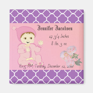 Baby Baby Girl in Roze met Bloemen Magneet