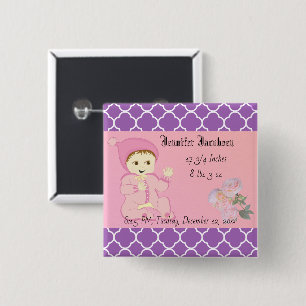 Baby Baby Girl in Roze met Bloemen Vierkante Button 5,1 Cm