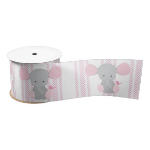 Baby Baby Girl Pink Elephant met strepen Satijnen Lint