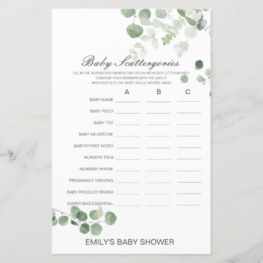 Baby Baby shower Game PRINED (Voorkant)