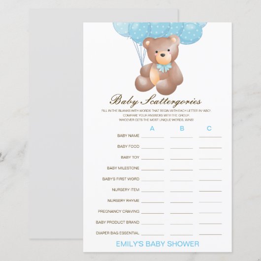 Baby Baby shower Game PRINED (Voorkant / Achterkant)