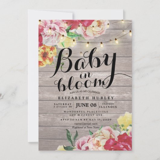 Baby baby shower in Bloom Flower String Light Wood Kaart (Voorkant)