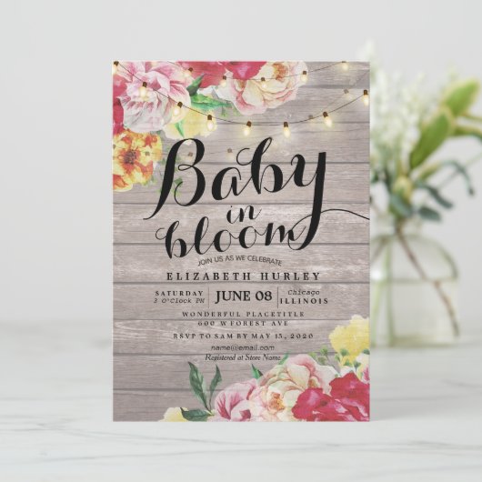Baby baby shower in Bloom Flower String Light Wood Kaart (Staand voorkant)