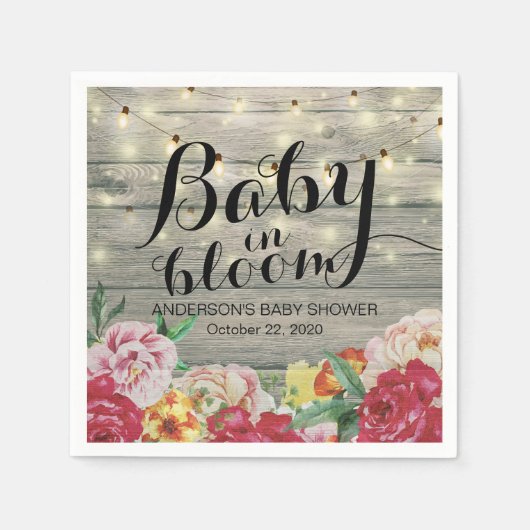 Baby baby shower in Bloom Flower String Light Wood Servet (Voorkant)