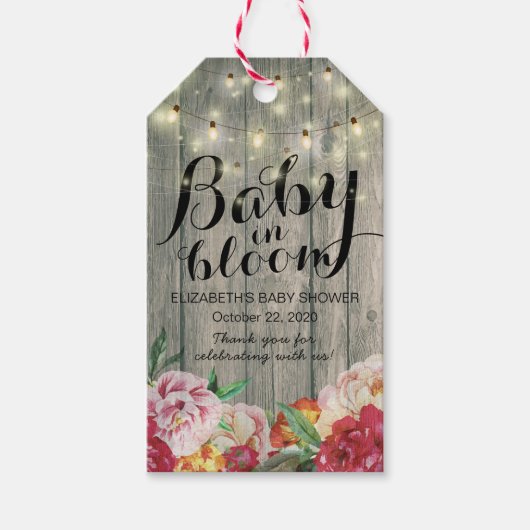 Baby baby shower in Bloom Flower Wood String Light Cadeaulabel (Voorkant)