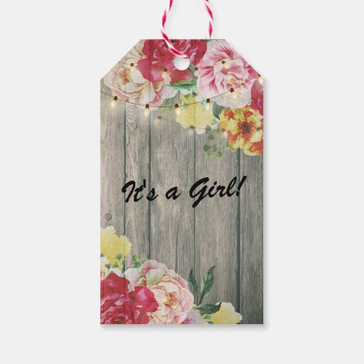 Baby baby shower in Bloom Flower Wood String Light Cadeaulabel (Achterkant)