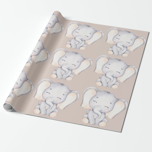 Baby Baby shower met olifant Cadeaupapier (Uitgerold)