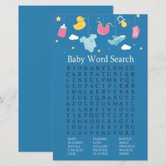 Baby Baby shower Word Search Game (Voorkant / Achterkant)