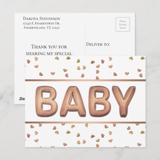 Baby-ballon | Elegant Roos Goud Baby shower Briefkaart (Voorkant / Achterkant)