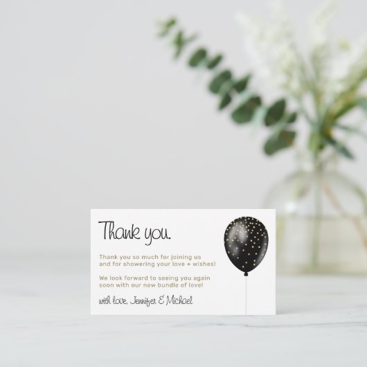 Baby Ballon Polka Dots Sparkles Glitz Dank je Informatiekaartje (Staand voorkant)
