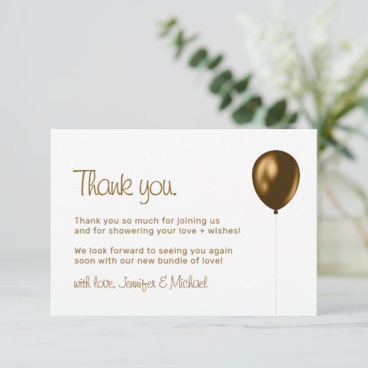 Baby Balloon Bronze Gold Thank You Bedankkaart (Staand voorkant)