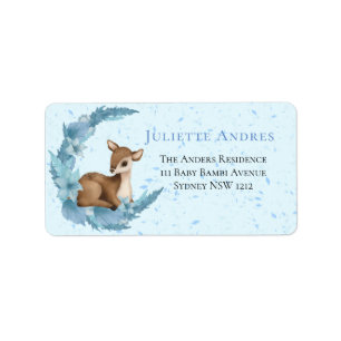 Baby Bambi Blue Clouds Stars Return Address Label
