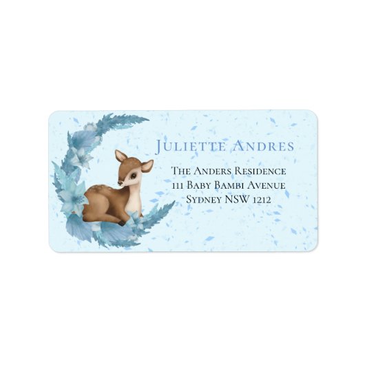 Baby Bambi Blue Clouds Stars Return Address Label (Voorkant)