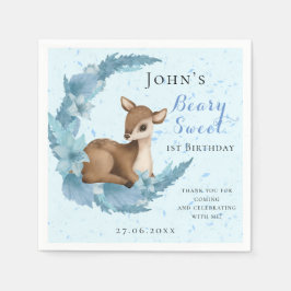 Baby Bambi & Flowers moon Dust blue Birthday Servet
