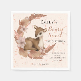 Baby Bambi & Flowers moon Dust Pink Birthday Servet