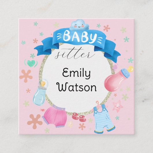 Baby Banner Festive Circle Babysitter Vierkante Visitekaartje (Voorkant)
