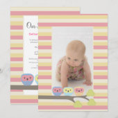 Baby Baptism Christening Pink Dolphin Foto uitnodi Kaart (Voorkant / Achterkant)