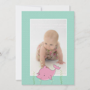 Baby Baptism Christening Pink Dolphin Foto uitnodi Kaart