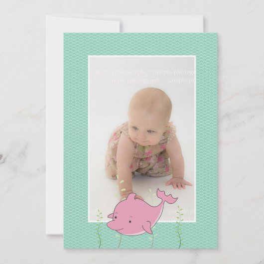 Baby Baptism Christening Pink Dolphin Foto uitnodi Kaart (Voorkant)
