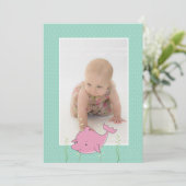 Baby Baptism Christening Pink Dolphin Foto uitnodi Kaart (Staand voorkant)