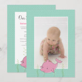 Baby Baptism Christening Pink Dolphin Foto uitnodi Kaart (Voorkant / Achterkant)