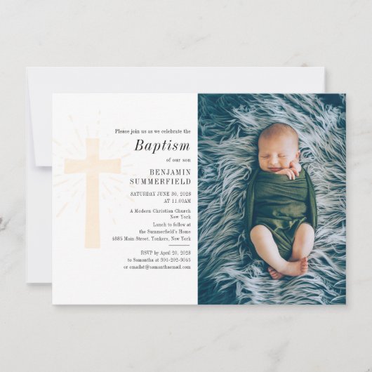 Baby Baptism Custom Photo Religieuze Ceremonie Kaart (Voorkant)