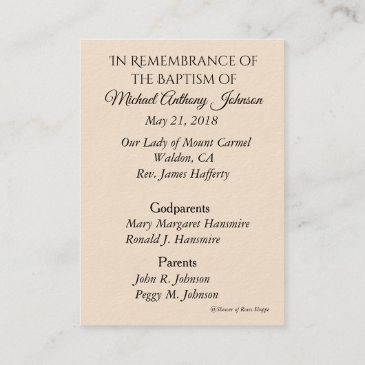 Baby Baptismal gedenken Angels Heilige Kaart Visitekaartje (Achterkant)