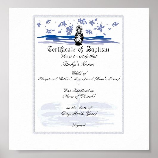 Baby Baptisme Certificate -Boy Poster (Voorkant)