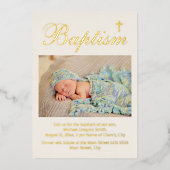 Baby Baptisme Foto Religieuze Kruis Folie Uitnodiging (Voorkant)