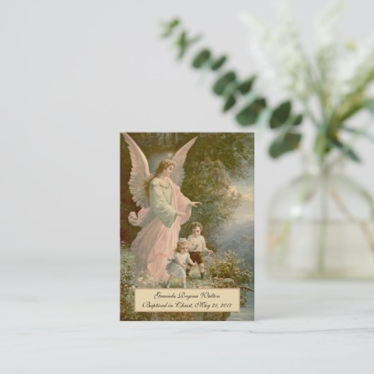 Baby Baptisme Herdenking Guardian Angel Heilige Ka Visitekaartje (Staand voorkant)