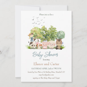 Baby Barn Animals Coed Baby shower Invitation Kaart