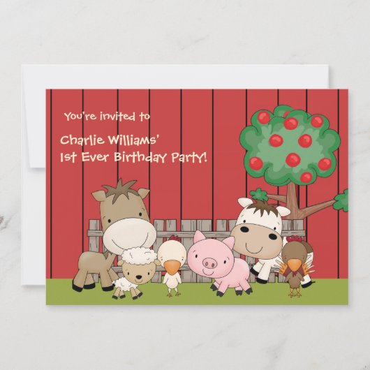 Baby Barnyard Buddies Birthday Party Invitation Kaart (Voorkant)