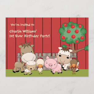 Baby Barnyard Buddies Birthday Party Invitation Kaart
