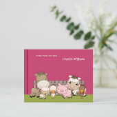 Baby Barnyard Buddies Pink Hartelijk dank Bedankkaart (Staand voorkant)